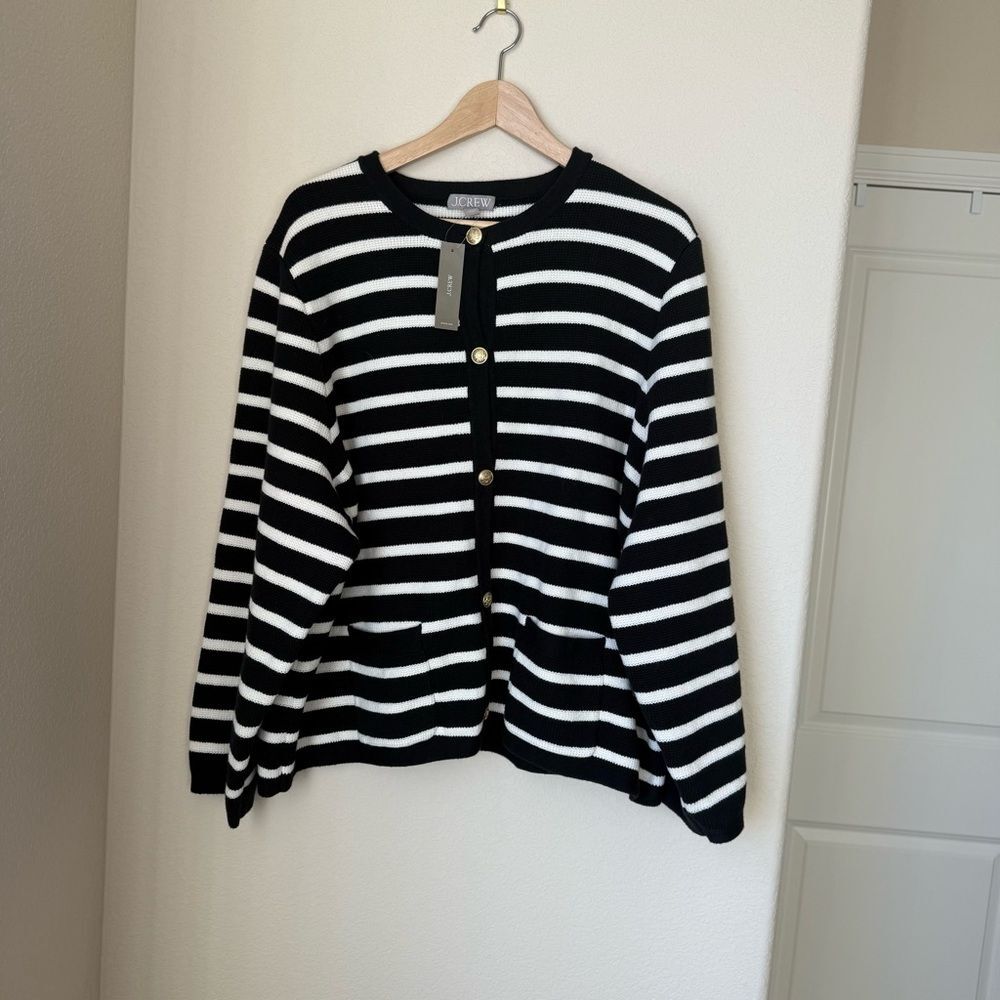 J.Crew New relaxed Emilie sweater lady jacket in stripe black/white size 3X BNWT